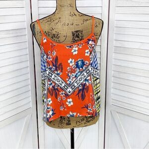 Jealous Tomato Mixed Print Crop‎ Tank Top Orange Blue Multi Medium
